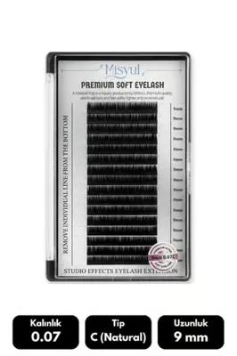 Misyul 0.07C Natural Kıvrım 9 Mm Soft Eyelash Doğal İ̇Pek Kirpik 16'Lı