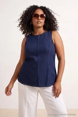 Trendyol Curve Koyu Mavi Comfort Denim Büyük Beden Bluz