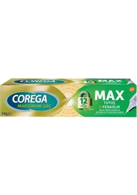 HALEON Corega Max Tutuş + Ferahlık 40 gr Uzun Süreli Ferahlık Sağlayan Diş Protezi Yapıştırıcı