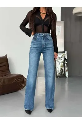 HerTon Kadın Yüksek Bel Wide Leg Jean Pantolon - %100 Pamuk Denim