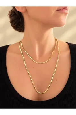 POKAK Xuping Jewelry İnce Altın Kaplama Yuvarlak Boncuk Ezme Zincir Kolye Modeli