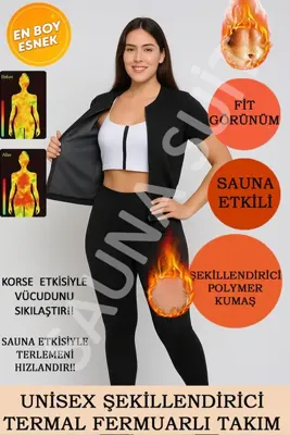 SAUNA SUIT Orijinal Ten Termal Korse Tayt Ve Fermuarlı Kısa Kollu Takımefsa