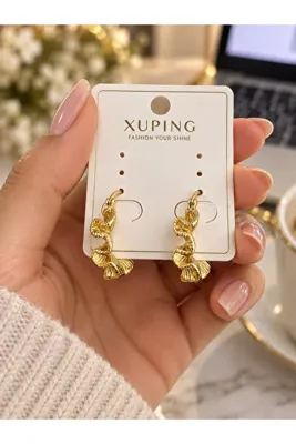 XUPİNGS JEWELRY Xuping Gold Renk Dokulu Tasarım Halka Küpe – Kararmaya Dayanıklı Kadın Küpe