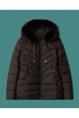 SEÇİL Suni Kürk Kapüşonlu Kapitone Anorak Kaban