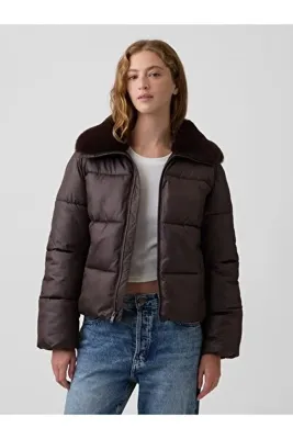 Gap Kadın Kahverengi Relaxed Quilted Puffer Şişme Ceket