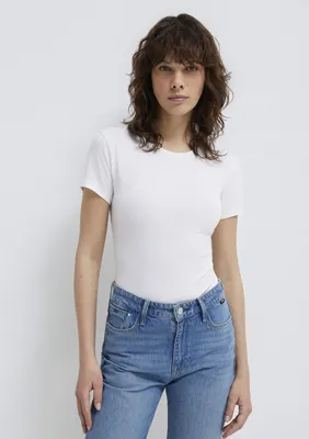 Mavi Stretch Beyaz Basic Tişört