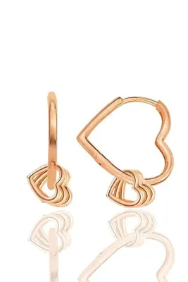 Söğütlü Silver Gümüş rose özel tasarım sallantılı 20 mm kalp küpe SGTL12401ROSE