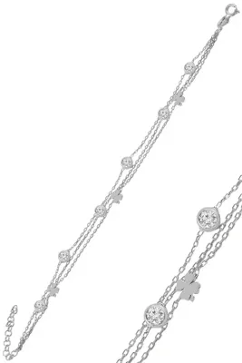 Söğütlü Silver Gümüş Rodyumlu Zirkon Taşlı Yonca Figürlü Bileklik Sgtl11015rodaj