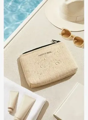 Ocean Home Textile Termal Yalıtımlı Jüt Keten Makyaj Çantası 15 x 11 x 6 cm