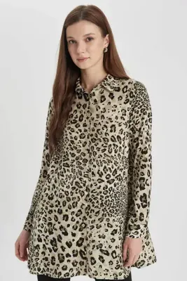 Defacto Regular Fit Leopar Desenli Uzun Kollu Gömlek Tunik Z5833AZ24SP