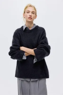 NATUFIAN STORE Kadın Bisiklet Yaka Oversize Tiftikli Yumoş Basic Triko Hırka