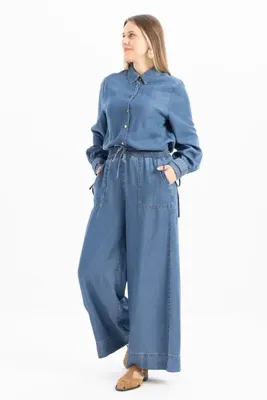 ALLDAY Açık Mavi-Beli Lastikli Bol Paça Denim Pantolon