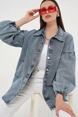 Bigdart 0662 Denim Balon Kollu Kot Ceket - Mavi