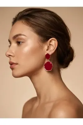 Nuveria Premium Mineli Gold Çerçeveli Marble Desen Sallantılı Kadın Küpe