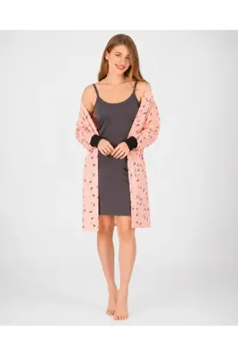 yula store Kadın 2'li Takımı Sabahlık+Gecelik %90 Pamuk %10 Likra
