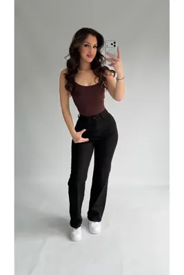 ayşenur Dinçer butik İspanyol Paça Likralı Pantolon Siyah