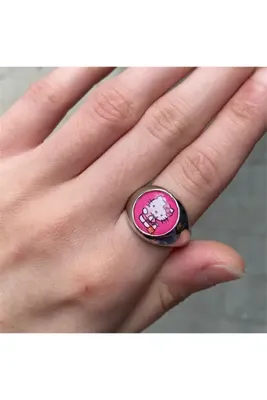Genel Markalar Pembe Hello Kitty Kalpli İçecek Detaylı Yüzük