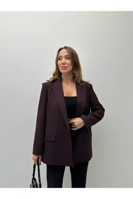 Maldia Shop Kadın Poliviskon Kumaş Astarlı Mürdüm Blazer Ceket