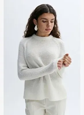 Mudo Kadın Ekru Loose Fit Bisiklet Yaka Kazak