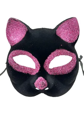 Str Store Siyah Renk Pembe Simli Süet Kaplama Kedi Maskesi 18X14 cm