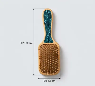 Bambu Ahşap Saç Derisi Masaj Tarağı Mavi Mermer Desenli Epoksi Saç Fırçası 20x6.5 cm