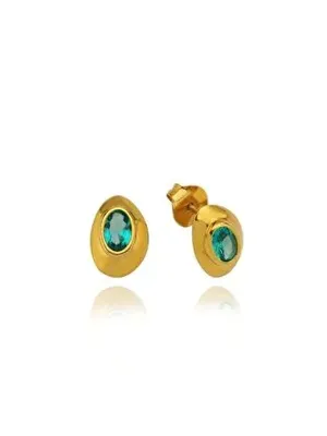 Linya Jewellery Ella Yeşil Taşlı Pinli Küpe