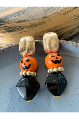 Pelin Aksesuar Turuncu Balkabağı Halloween Tasarım Küpe