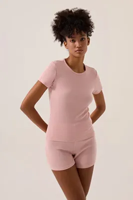 Los Ojos x Ece Pembe Modal Kumaşlı Kısa Kollu Şortlu Pijama Takımı Ribbed PJ4