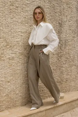 TRENDYOLMİLLA Haki Pili Detaylı Wideleg Geniş Paça Pantolon TWOSS26PL00226