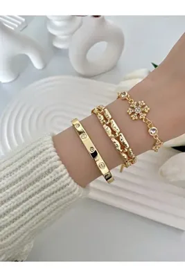 Arzu Butik Kadın gold renk kombin bileklik seti