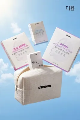 d'muem HYRDOGEL FACE SET 15 PCS - COLLAGEN FACE MASK + PDRN FACE MASK + PEPTIDE EYE PATCH - Dolgunluk - Nem - Elastikiyet - Canlı - Sıkı görünüm + Saç Bandı + Çanta SET