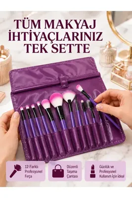 lisinya Yumuşak Fiber Kıllardan Oluşan 12'li Makyaj Fırçası Seti Göz Farı Allık ve Kontür İçin -
