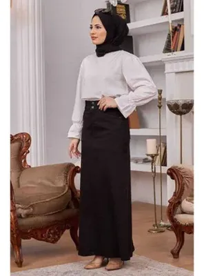 Neways 2254-Denim Klasik Etek Siyah
