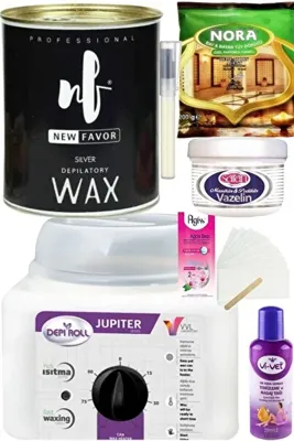 Depi Roll 800ml Ağda Isıtıcı Makine + New Favor Silver Konserve Ağda 800ml+ Nora Tüy Dökücü+ Ağda Seti 7 Prç