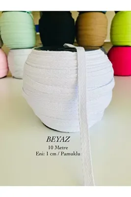 seyranat 10 Metre Eni 1 Cm Beyaz Renk %100 Pamuklu Dar Dokuma-Balıksırtı Biye-Şerit-Ekstrafor-Dikiş Kapatıcı