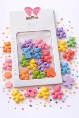Mist Color Kawaii Teddy Bear 3d Nail Charm Set Pastel Mix
