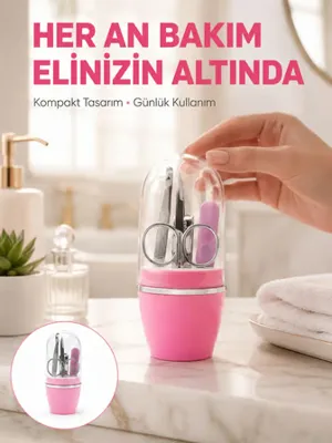 Epilons Manikür Pedikür Seti Pembe 4 Parça Kompakt Tasarım Günlük Kullanım