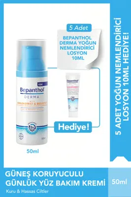Bepanthol Derma Nemlendirici SPF25 Günlük Yüz Bakım Kremi & 5 Adet Günlük Yoğun Nemlendirici Losyon 10 ml
