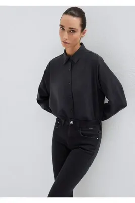 Mavi Siyah (TENCEL™) Liyosel Karışımlı Gömlek Loose Fit / Bol Rahat Kesim 1211373-900