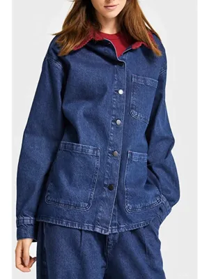 It's Basic Kadın Koyu Mavi Renk 1w5-149 Oversize Yaka Detaylı Bol Kesim Özel Tasarım Denim Ceket