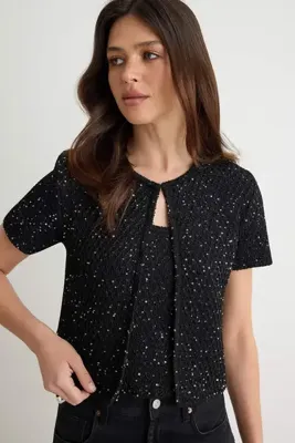 TRENDYOLMİLLA Siyah Simli 2'li Bluz-Hırka Triko Hırka TWOAW27HI00257
