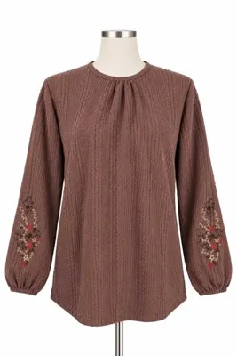 Nacar Moda Kadın Likralı Orta Yaş Ve Üzeri Kışlık Triko Anne Penye Bluz Yeni Sezon Kolu İşlemeli Burgu Desenli Kolu Lastikli