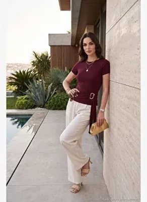 Lela Toka Detaylı Fitted Fit Kayık Yaka Bluz Kadın BLUZ 5862707