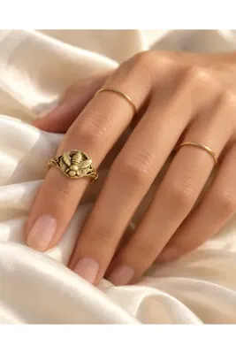 Esoo Jewelry Arı Figürlü Mühür Yüzük Ayarlanabilir Antik Pirinç Kadın