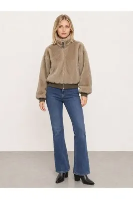 Loft Kadın Bej Kapüşonlu Oversize Mont