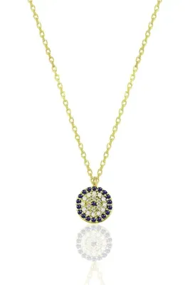 Söğütlü Silver Gümüş altın yaldızlı zirkon taşlı nazar kolye SGTL12511GOLD