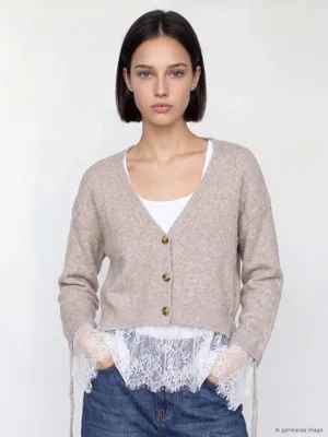LCW Comfort Dantelli Yün Karışımlı Triko Hırka
