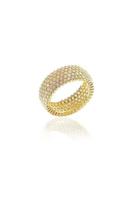 Söğütlü Silver Kadın Tamtur Beş Sıralı Zirkon Taşlı Yüzük Gold-9 SGTL5732