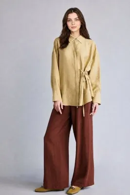 Defacto Wide Leg Kırışık Dokulu Kumaş Kahverengi Pantolon E7978AX26SM