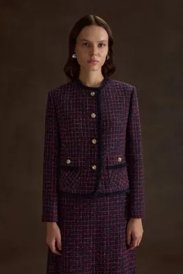 Aker Ekose Tweed Kumaş Püskül Detaylı Kısa Ceket